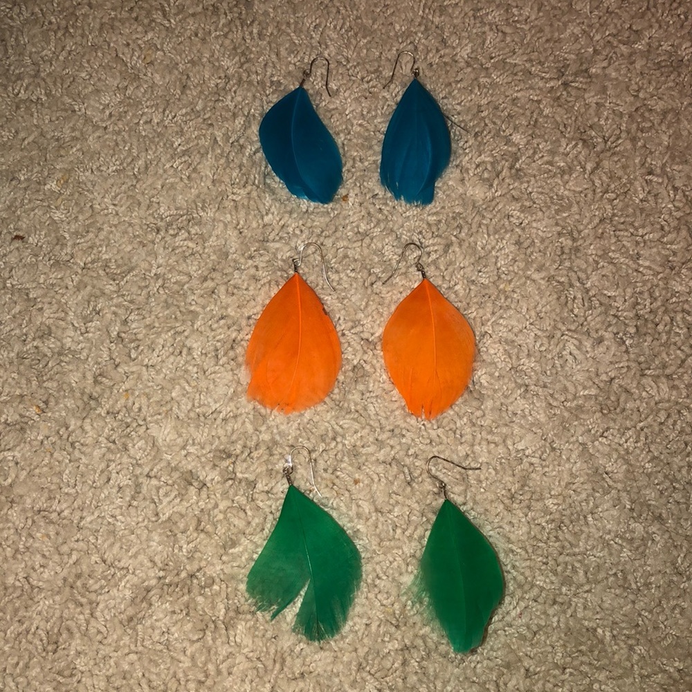 Set of 3 feather earrings